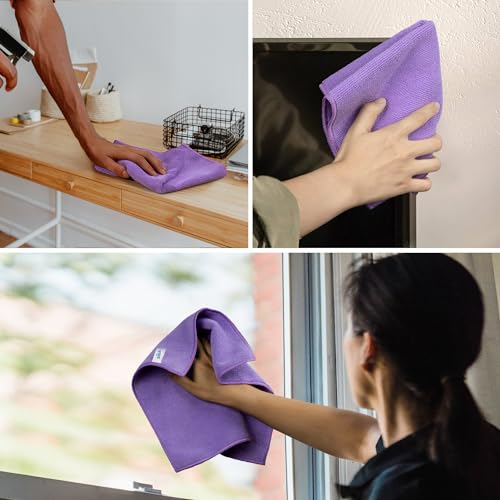 MR.SIGA Microfiber Cleaning Cloths, Streak Free Microfiber Towels, 12 Pack | All-purpose microfiber cloths, ultra absorbent, reusable household cleaning towels, Purple, 32 x 32 cm(12.6 x 12.6 inch) - color: Purple