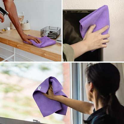 MR.SIGA Microfiber Cleaning Cloths, Streak Free Microfiber Towels, 12 Pack | All-purpose microfiber cloths, ultra absorbent, reusable household cleaning towels, Purple, 32 x 32 cm(12.6 x 12.6 inch) - color: Purple
