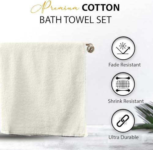 KAHAF COLLECTION 100% Cotton Bath Towels, 24x48 Pack of 6 Towels, Quick Dry, Highly Absorbent, Soft Feel Towel, Gym, Spa, Bathroom, Shower, Pool, Luxury Soft Towels (Cream, 24x48-6 Pack) - color: Cream, size: 24x48 - 6 PACK