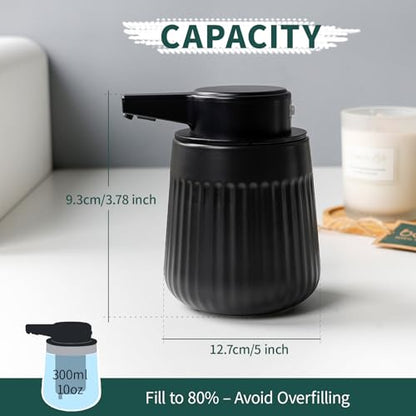 BosilunLife Ceramic Automatic Soap Dispenser with Extended Pump Nozzle, 3 Adjustable Levels, Touchless Foam Hand Wash Foaming Dispenser for Bathroom & Kitchen, Embossed Wave Design, Black, 10oz - color: Embossed Wave-black
