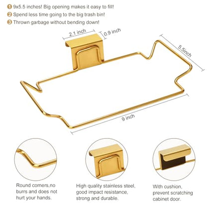 Large Stainless Steel Trash Bag Holder for Kitchen Cabinets Doors and Cupboards, Gold - color: Gold