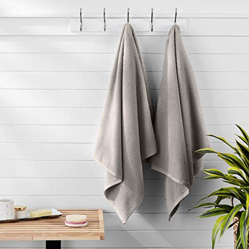 Amazon Basics 2 Piece Quick-Dry Oversize Bath Towel, 100% Cotton, 54" x 30", Platinum - color: Platinum, size: 2 Piece, style: Bath Towel (Pack of 2)
