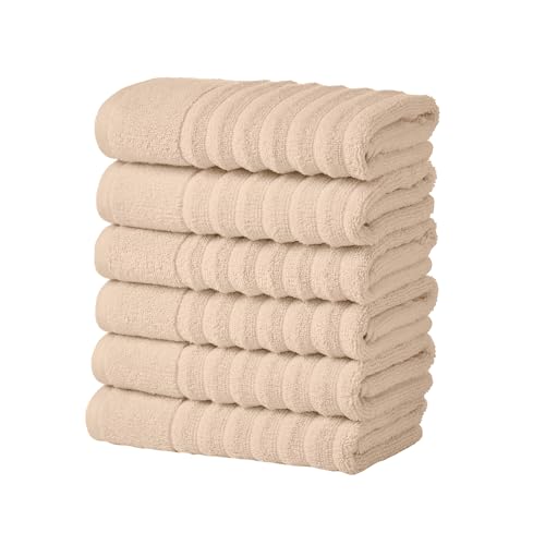Great Bay Home 6 Pack Hand Towel Set - 100% Cotton Towels - Absorbent & Quick-Dry Towels for Bathroom (Dune) - color: Dune, size: Hand Towel (Pack of 6)