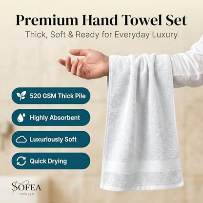 Sofea Hand Towels 6 Pack (16 x 28 Inches) 100% Cotton Bathroom Towels, Soft Absorbent Quick Dry Hand Towels for Bathroom Kitchen - color: White
