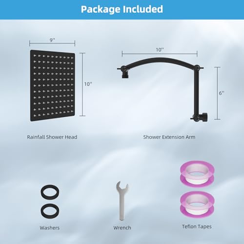 Hibbent All Metal 10'' Rain Shower Head, 16'' Extension Arm, Matte Black | cUPC Certified High Pressure Rainfall Showerhead with Solid Brass Adjustable Shower Head Extension Arm, Fixed Showerheads - color: Matte Black, style: Square 10''
