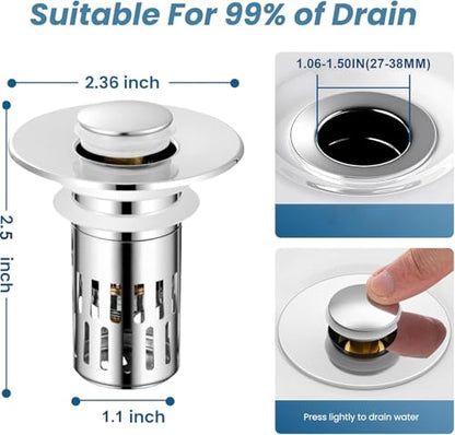 2025 New Universal Pop-Up Bathroom Sink Stopper with Hair Catcher, Pop-Up Removable Bathroom Sink Strainer, Easy-Install Sink Drain Strainer