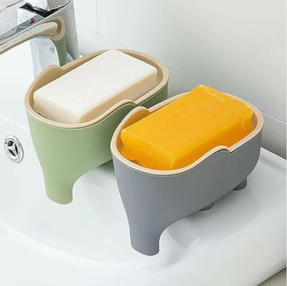 2 Pack Cute Elephant Soap Dish Holder Tray Plastic Sink Self Draining Suitable for Kitchen Bathroom Bar Shower Bath Kitsch Large Shelf Drainage,Green+Gray - color: C-green+gray