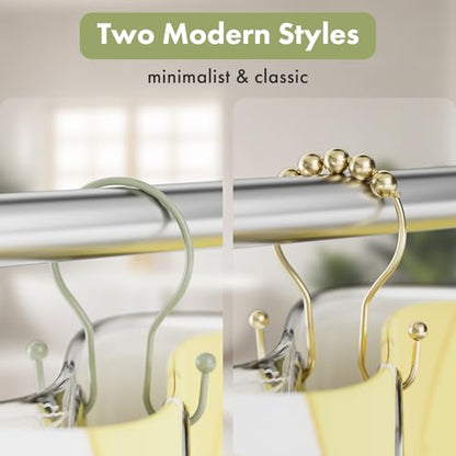 AmazerBath Shower Curtain Hooks Sage Green Shower Curtain Rings, Simple Double Hook Shower Curtain Hooks Rust Proof, Smooth Sturdy Metal Shower Hooks for Shower Curtain Rod, 12 Pcs Shower Rod Hooks - color: Sage Green, style: Minimalist - Double Shower Ho