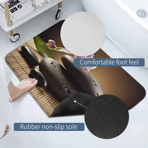 Soft Diatomaceous Earth Zen Stone Bath Mat 16x24 Absorbent Quick Dry Stone Bath Mats 0.15" Ultra Thin Non-Slip Bathroom Rug with Rubber Backing Easy Clean Floor Mat for Shower Entryway - size: 1'4" x 2' (Rectangular)