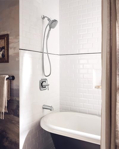 Moen Ronan Chrome Single-Handle Modern Tub and Shower Faucet with Square Handheld Rain Shower Spray Head Featuring Magnetix, Valve Included, 82022 - color: Chrome, style: Square Showerhead