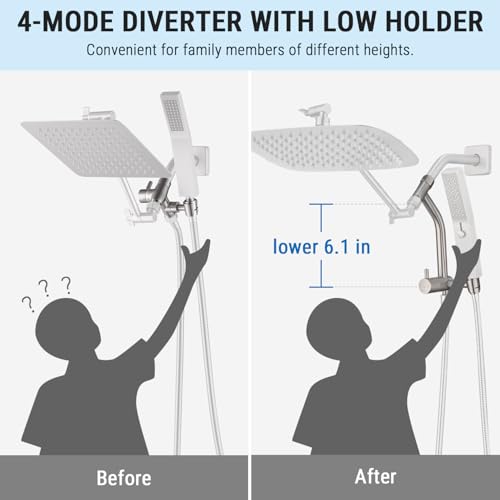 G-Promise 10 Inch All Metal Rain Shower Head with Handheld (Brushed Nickel) | Suits Every Height, Pause Mode Diverter, Massage Mode Handheld, Full Body Coverage, Easy to Install, Modern Bath Upgrade - color: Brushed Nickel, size: 10 Inch