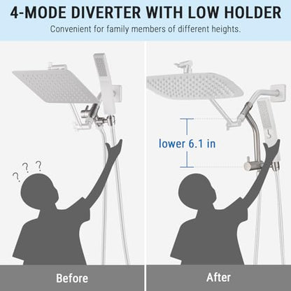 G-Promise 10 Inch All Metal Rain Shower Head with Handheld (Brushed Nickel) | Suits Every Height, Pause Mode Diverter, Massage Mode Handheld, Full Body Coverage, Easy to Install, Modern Bath Upgrade - color: Brushed Nickel, size: 10 Inch