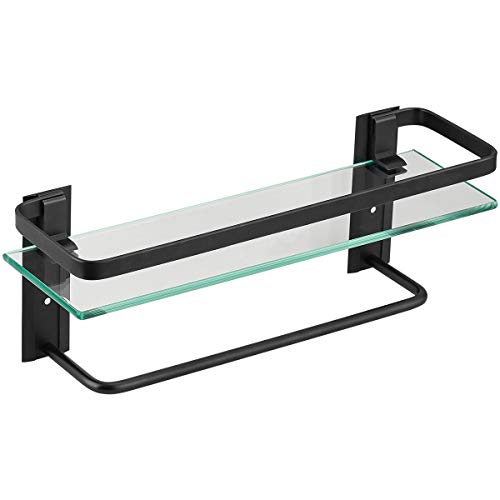 Bathroom Glass Shelf with Towel Bar Black Bathroom Shelf Wall Mount Rustproof Bathroom Wall Organizer Towel Rails1 Tier (Black) - style: 1 tier with towel bar black