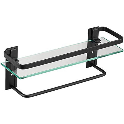 Bathroom Glass Shelf with Towel Bar Black Bathroom Shelf Wall Mount Rustproof Bathroom Wall Organizer Towel Rails1 Tier (Black) - style: 1 tier with towel bar black