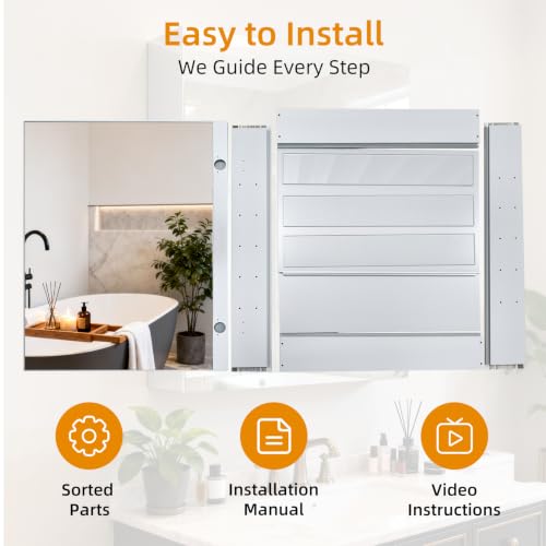 24"x 32"Bathroom Medicine Cabinet,Double-Sided Mirror Door | Silver Aluminium Frame,Lightweight,Sturdy and Attractive,Simple Wall-Mounted,Adjustable Shelves,Tempered Glass - size: 24"x 32"
