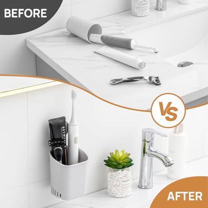 LEVERLOC Powerful Suction Cup Toothbrush Holder, Drill-Free Wall Shower Holder for Toothbrush, Toothpaste, Razor, Removable Suction Cup in Shower, Self-draining Kitchen Tableware Organizer, Gray - color: 1 Holder, Gray