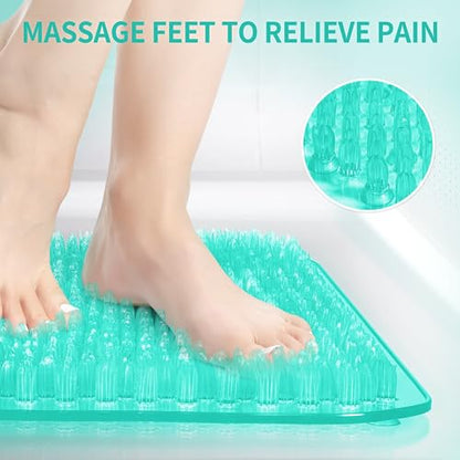 Yolife Shower Foot Scrubber Mat, Anti-Slip Bath Mat with Scrub Bristles, Soft Shower Foot Massager with Strong Suction Cups for Soothe Achy Feet, 25.6" x 13.4" - color: Green, size: 25.6" x 13.4" (Rectangular)