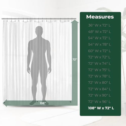 Clear Shower Curtain Liner with Side Suction Cups, Exrta Wide Premium PEVA Plastic Shower Liner with 3 Magnets, Waterproof Bathroom Curtain, 108 x 72, Clear - color: 1. Clear, size: 108"W x 72"L (Pack of 1)