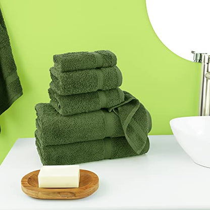 Chakir Turkish Linens Luxury Spa and Hotel Quality Premium Turkish Cotton 6-Piece Towel Set (2 x Bath Towels, 2 x Hand Towels, 2 x Washcloths) - color: Moss