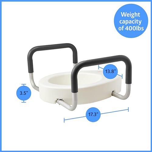 Medline Standard Toilet Seat Riser with Arms, 3.5-Inch Height, 400 lb Weight Capacity - Comfortable & Secure Bathroom Aid for Elderly & Disabled
