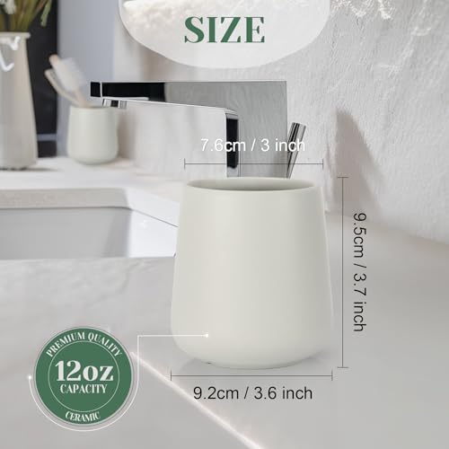 INGOFIN Ceramic Toothbrush Holder, 12 oz Grey Bathroom Toothpaste Cup | Toothbrush and Toothpaste Holder Cup for Bathroom Vanity and Hotel Countertop Organizer, for Cosmetic Makeup Office Pencils - color: Light Grey