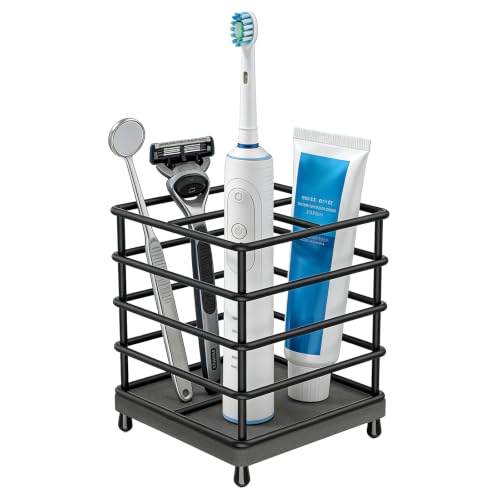 BOTEMY Toothbrush Holders with Quick Drying Mat—Black Toothbrush and Toothpaste Holder for Bathroom—Upgrade 3 Slots Openwork Design Bathroom Counter Organizer for Electric Toothbrush,Razor,Toothpaste - size: Medium