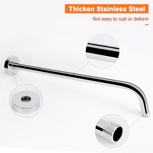 Shower Arm with Flange and Teflon Tape, Wall Mounted Shower Pipe 304 Stainless Steel Extension Arm for Fixed Shower Head & Handheld (24 Inch, Chrome) - color: Chrome, style: 24 Inch