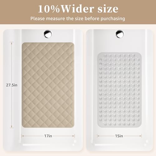 Yolife Bathtub Shower Mat Non Slip, Natural Rubber Bath Tub Floor Liner Mats with Strong Suction Cups for Inside Shower Bathroom, Machine Washable, Soft on Feet, 27.5 x 17 Inch, Brown - color: Brown