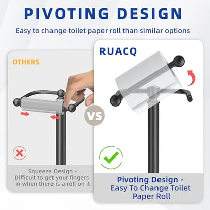 RUACQ Bathroom Toilet Paper Holder Stand, Oil Rubbed Bronze | Dual-Post Pivoting Free Standing Toilet Roll Holder with Weighted Base, Anti-drop Design 304 Stainless Steel Tissue Stand - color: Oil Rubbed Bronze, size: Free Standing