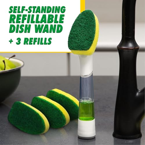 Libman Dishmatic I-Stand Dish Wand Kit, Scrub Brush, 3 Sponge Refills - style: Dish Wand Kit
