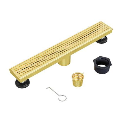 Neodrain 18" Linear Shower Drain, Gold 304 SS Bathroom Linear Drain,cUPC | Gold Shower Drain with Quadrato Grate& Adjustable Feet, Long Rectangle Shower Floor Drain in Bathroom, Balcony etc - color: Golden, size: 18 In