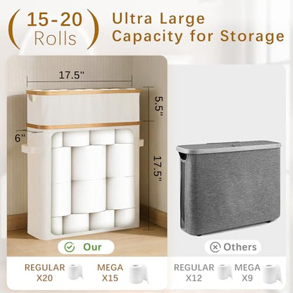 Livole Toilet Paper Storage Basket with Lid & Toilet Tank Basket | Free Standing, Large Capacity for 20 Regular Rolls or 15 Mega Rolls, Dual Handles, Clear Side Window, Bathroom, Beige - color: Beige