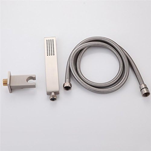 Brushed Nickel Hand Held Shower Head With Wall Connector Hose Set | Square Solid Brass Hand Shower Wand and Fixed Shower Bracket High Pressure Single Function For Bathroom Showers - color: Brushed nickel handheld set