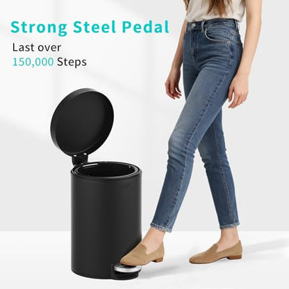 mVm Bathroom Trash Can,5.3 Gallon/20 Lliter Step Garbage Can with Lid and Foot Pedal,Soft-Close,Anti-Fingerprint.Round Stainless Steel Trash Can for Kitchen Bathroom,Office,Living Room (Matte Black) - color: Black, size: 5.3Gal/20L