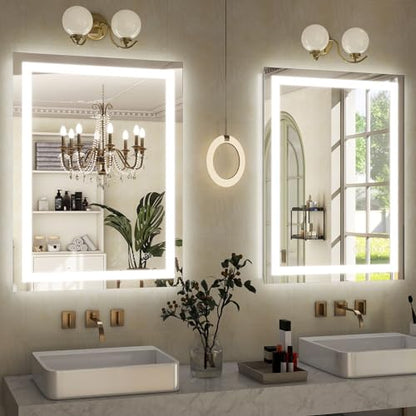 GLSLAND LED Bathroom Mirror - 26"x40" Anti-Fog Lighted Wall Mirrors with Memory Function, Dimmable, Frontlit & Backlit, Horizontally/Vertically, Tempered Glass - size: 40"L x 26"W