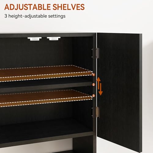 IBUYKE Bathroom Wall Cabinet Over Toilet Cabinet for Bathroom UWBS003B | with Doors and Adjustable Shelf, Towel Bar, Wall Mounted, for Laundry Room & Living Room Kitchen, Black,Modern - color: Black