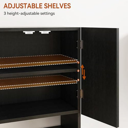 IBUYKE Bathroom Wall Cabinet Over Toilet Cabinet for Bathroom UWBS003B | with Doors and Adjustable Shelf, Towel Bar, Wall Mounted, for Laundry Room & Living Room Kitchen, Black,Modern - color: Black