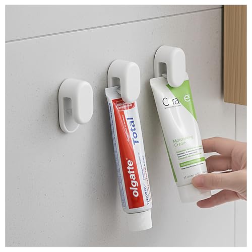 3-Pack Toothpaste Holders Wall Mounted, Adhesive Tube Clips for Bathrooms | JM.JEEMI Tooth Paste Wall Holder Hanger, Paint & Lotion & Cosmetic in Tubes Organizer Gripper - White, Round, Small - size: Small_Rd