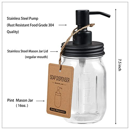 Amolliar Mason Jar Bathroom Accessories Set, 4Pcs Glass Bathroom Set, Black | Lotion Soap Dispenser, 2 Cotton Swab Holder, Toothbrush Holder, Rustic Farmhouse Bathroom Decor, Countertop Vanity Organizer - size: Black, style: Wide-mouth