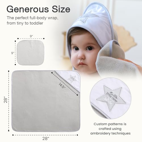 Softan Baby Hooded Towels and Washcloths Set 6 Pack, 28x28 Ultra Soft & Absorbent Baby Bath Towels for Newborn Infant Toddler, Unisex Boys Girls (Grey Star) - color: Gray Star