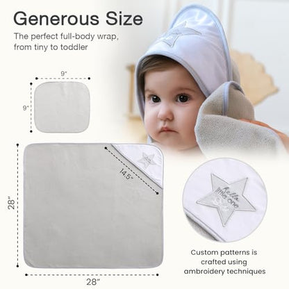 Softan Baby Hooded Towels and Washcloths Set 6 Pack, 28x28 Ultra Soft & Absorbent Baby Bath Towels for Newborn Infant Toddler, Unisex Boys Girls (Grey Star) - color: Gray Star