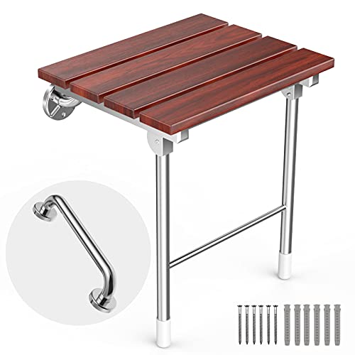 Folding Shower Seat Wall Mount, Foldable Wall Wood Shower Chair Bench for Seniors, Bathroom Safety Shower Stool for Small Shower