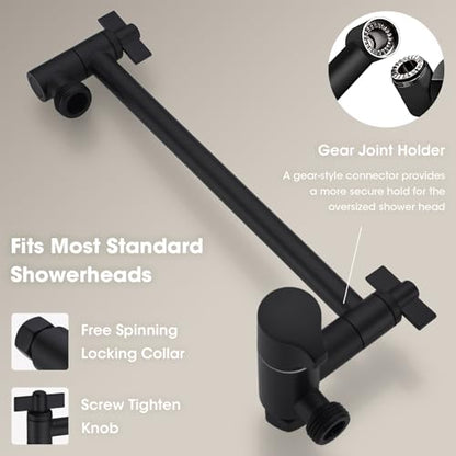 TRUSTMI Shower Arm Diverter, 10 Inch Adjustable Height Shower Head Extension Arm, Matte Black - color: Black