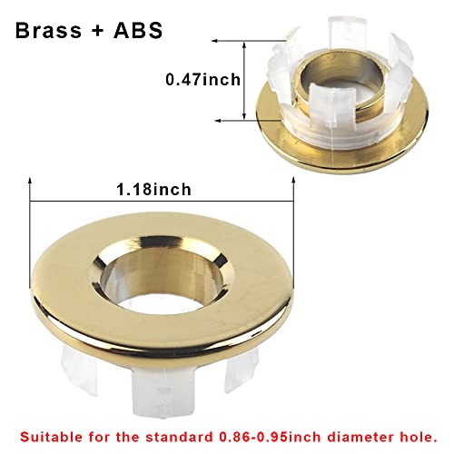 2Pcs Sink Overflow Cover, Sink Trim Overflow Ring, Round Caps Brass, Golden - color: Golden
