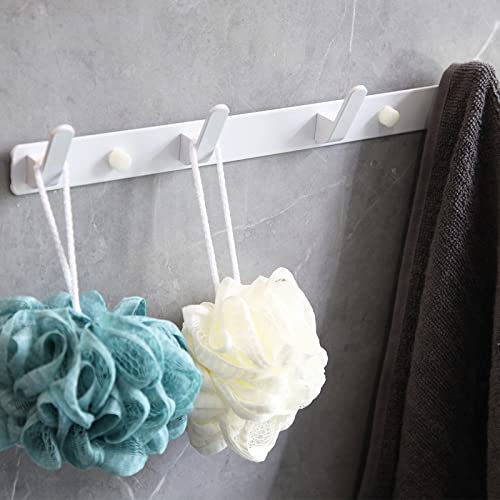 4 Hooks Matte White Bathroom Towel Hooks Mounted Wall Adhesive Heavy Duty Farmhouse Bath Coat Stick on Rack Hat Wall Hook Sticky White Kitchen Robe Rack Coat Hook White 4 Hooks Rack Towel for Bathroom - color: White, size: 13.19*1.18*1.38 inch（4hooks）