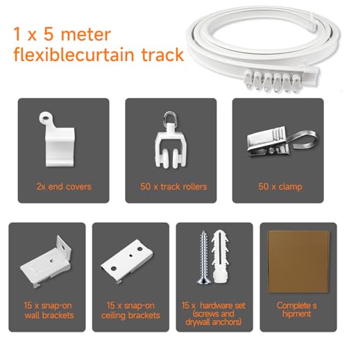 16.4FT Flexible Bendable Ceiling Curtain Track,Curved Slide Rail Curtains for Track System as Room Divider,Hospital Wall Mounted Ceiling Mount RV Shower Track (5m)