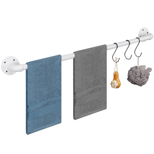 Industrial Pipe Towel Rack Towel Bar, Heavy Duty Wall Mounted Rustic Farmhouse Bath Towel Holder for Bathroom (White, 32 inch) - color: White, size: 32 inch