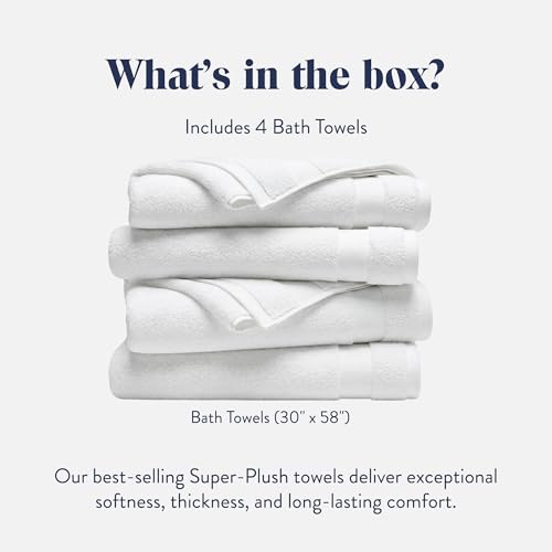 Brooklinen Super-Plush Turkish Cotton Bath Towels - Set of 4 - Cotton, 820 GSM, Highly Absorbent, Machine Washable, Perfect for Home & Bathroom (30" x 58", Solid White)
