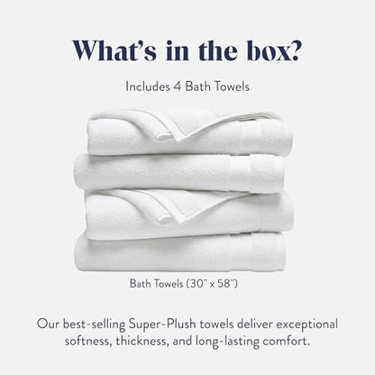 Brooklinen Super-Plush Turkish Cotton Bath Towels - Set of 4 - Cotton, 820 GSM, Highly Absorbent, Machine Washable, Perfect for Home & Bathroom (30" x 58", Solid White)