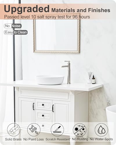 Vessel Sink Faucet Brushed Nickel, Brass Waterfall Bathroom Faucet Single Hole, Tall Bathroom Sink Faucet, Bathroom Faucets Single Handle with Pop-Up Drain Supply Hoses for Lavatory No Noise - color: Brushed Nickel - Classic